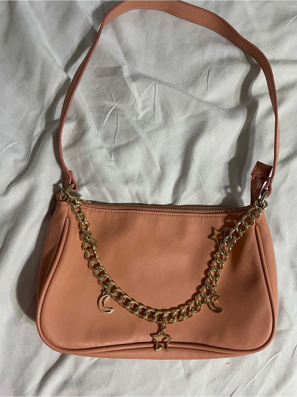 wild fable Peach Shoulder Bag with Gold Star & Moon Chain